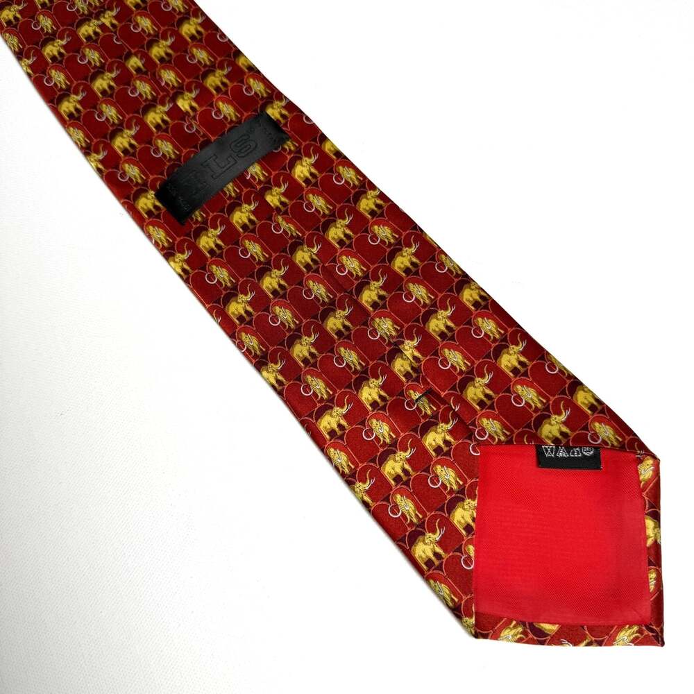 ILS 100% Silk Elephant Tie Crimson Red Gold Alabama Roll Tide Novelty Mens Tie - Picture 4 of 8